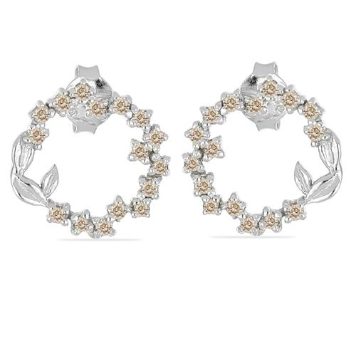 BUY REAL CHAMPAGNE DIAMOND DOUBLE CUT GEMSTONE EARRINGS IN STERLING SILVER